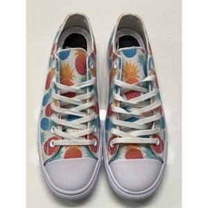 RAAD Shop Mens Pineapple Print Canvas Low Top Sneakers White Tropical Size 10M